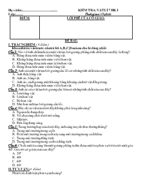 Kiểm tra Vật lí 7 học kì I thời gian 15 phút